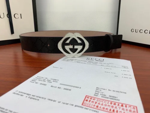 Gucci Crystal Buckle Leather Belt 40mm