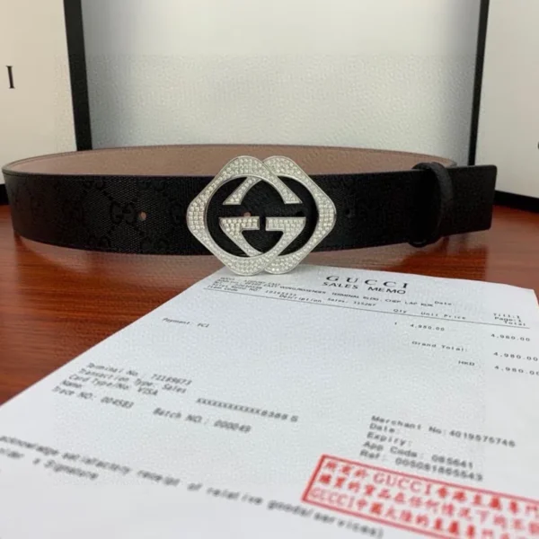 BTGUCCI0002-01 Gucci Crystal Buckle Leather Belt 40mm