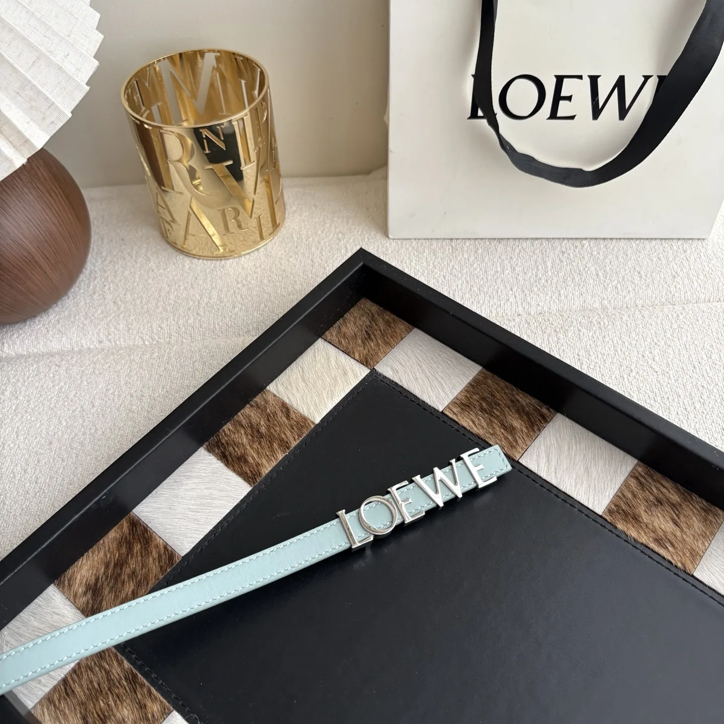 BTLOEWE0002-01 Loewe Women's Geometric Buckle Calfskin Belt 15mm