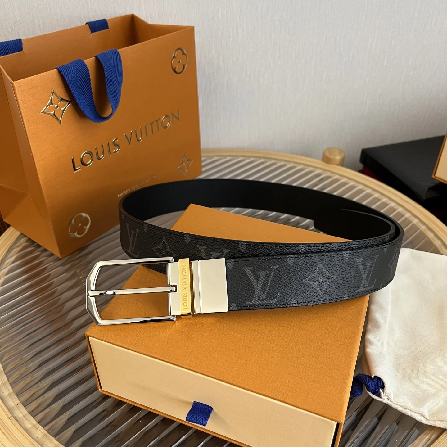 Louis Vuitton Men's Logo Buckle Reversible Canvas & Leather Belt 35mm