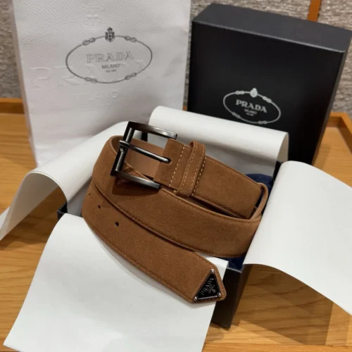 Prada Triangle Logo Suede Calfskin Belt 35mm