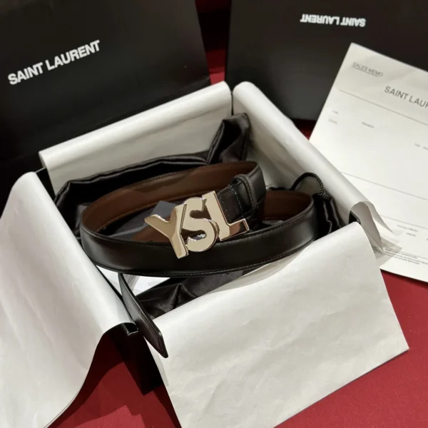 Saint Laurent Women's Vintage Square Buckle Reversible Calfskin Belt 25mm