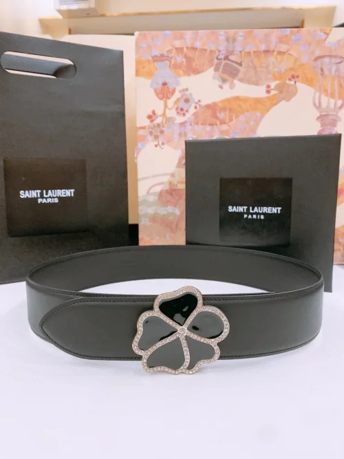 Saint Laurent Heart Clover Crystal Leather Belt 50mm