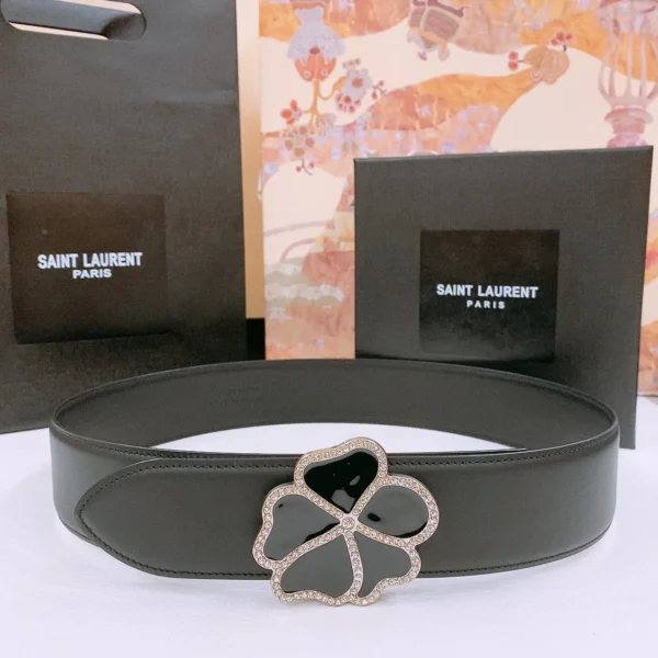 Saint Laurent Heart Clover Crystal Leather Belt 50mm