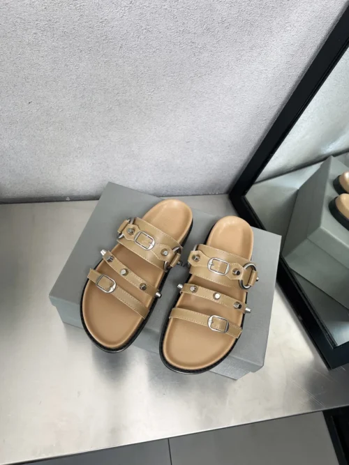 Balenciaga Leather Studded Platform Slides