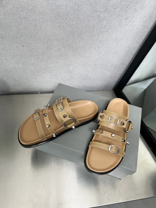 Balenciaga Leather Studded Platform Slides