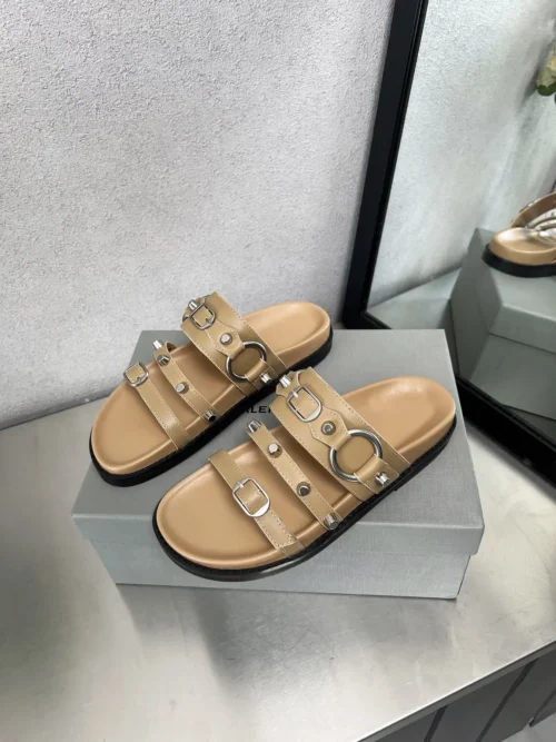 Balenciaga Leather Studded Platform Slides