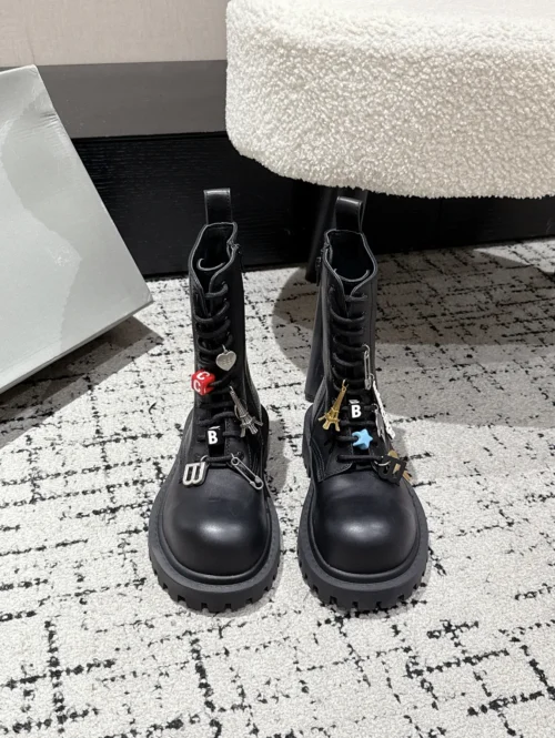 Balenciaga Leather Lace-Up Combat Boots