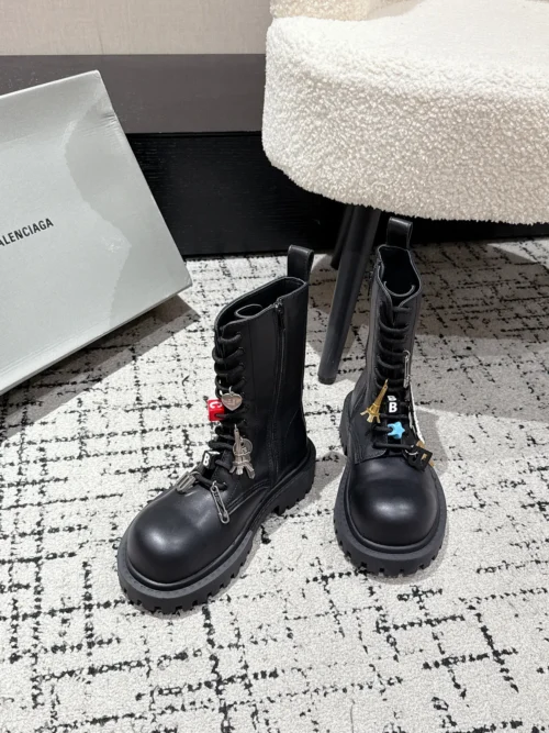 Balenciaga Leather Lace-Up Combat Boots
