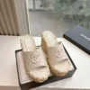 Chanel Lambskin Wedge Chain-Detail Sandals