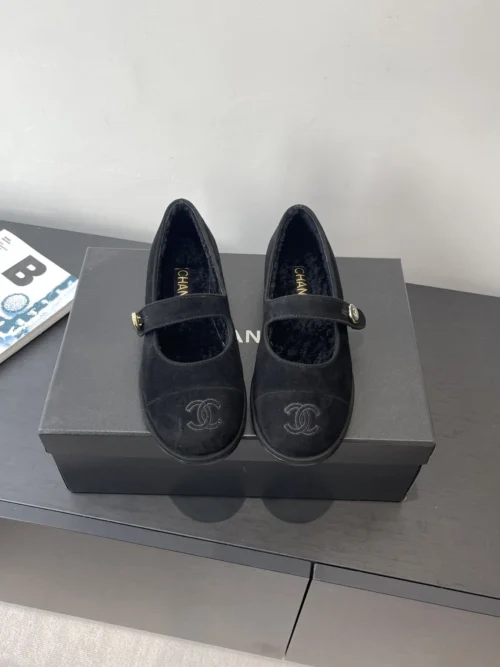 Chanel Shearling Square-Toe Flats