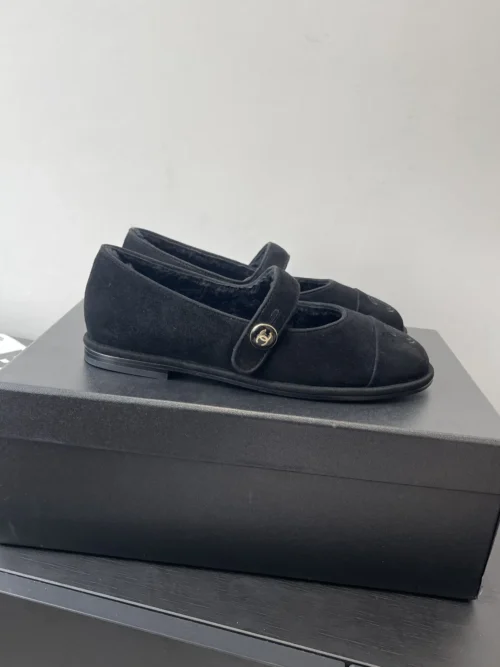 Chanel Shearling Square-Toe Flats