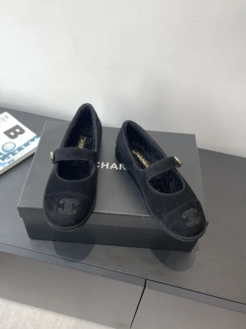 Chanel Shearling Square-Toe Flats