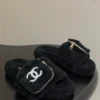 Chanel Shearling Platform Slides