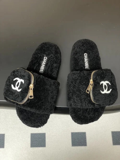 Chanel Shearling Platform Slides