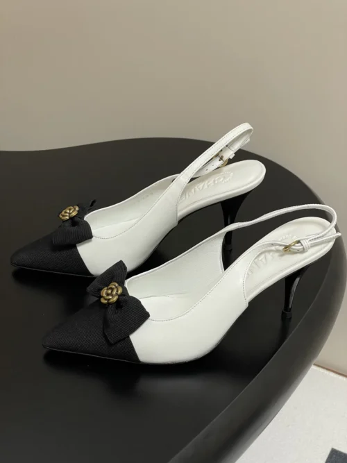 Chanel Pointed-Toe Slingback Heeled Sandals