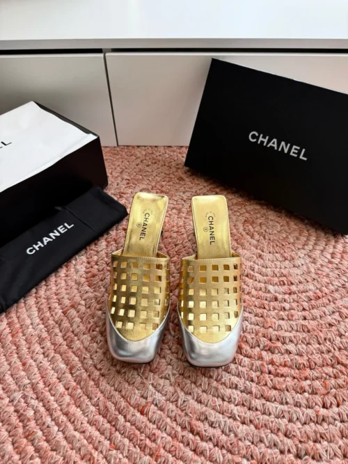 Chanel Square-Toe Heeled Sandals