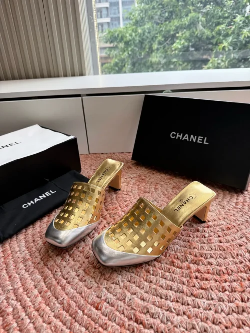 Chanel Square-Toe Heeled Sandals