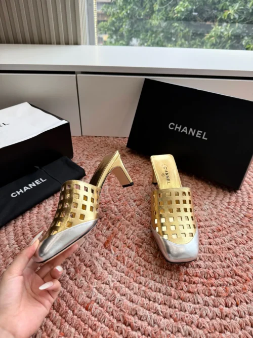 Chanel Square-Toe Heeled Sandals