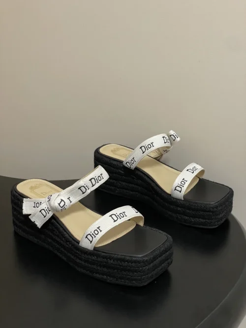 Dior J'Adior Square-Toe Wedge Platform Slides