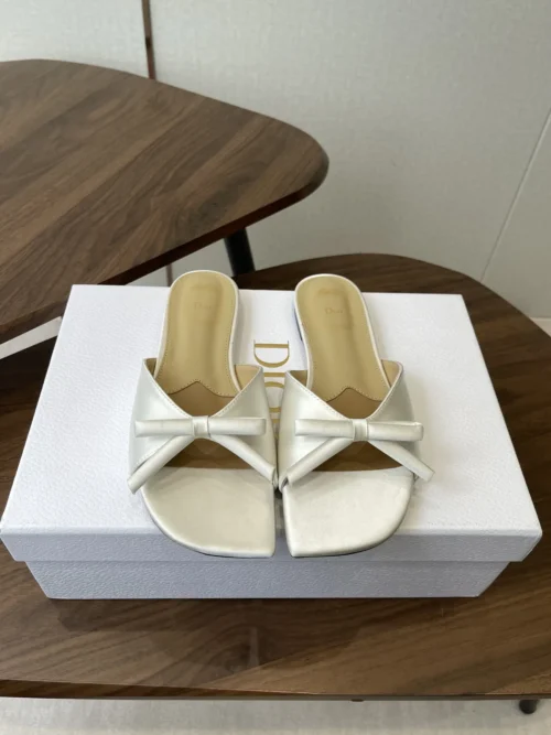Dior Lambskin Square-Toe Bow-Detail Slides