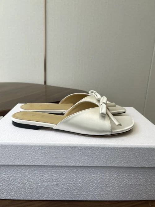 Dior Lambskin Square-Toe Bow-Detail Slides