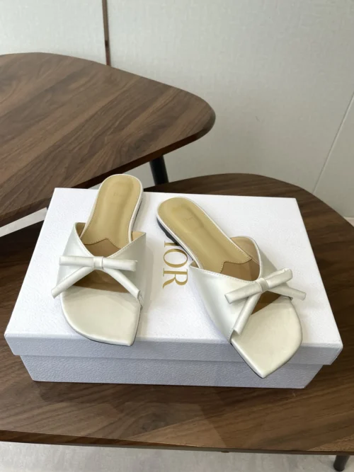 Dior Lambskin Square-Toe Bow-Detail Slides