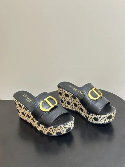 Dior Peep-Toe Wedge Slides