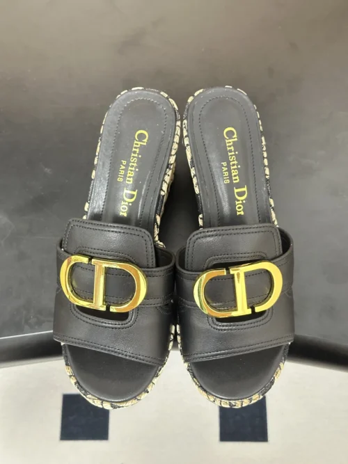 Dior Peep-Toe Wedge Slides