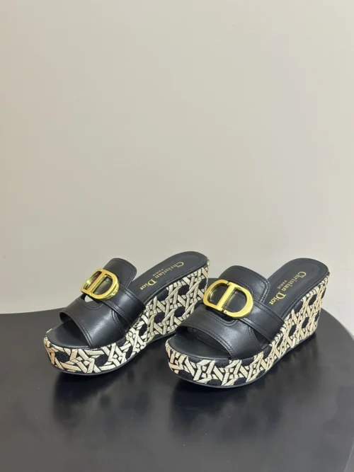 Dior Peep-Toe Wedge Slides