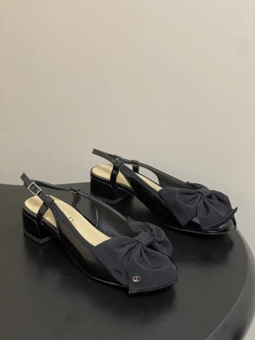 Dior Leather Slingback Bow-Detail Heeled Sandals