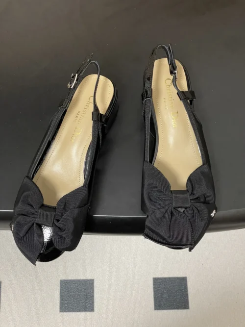 Dior Leather Slingback Bow-Detail Heeled Sandals
