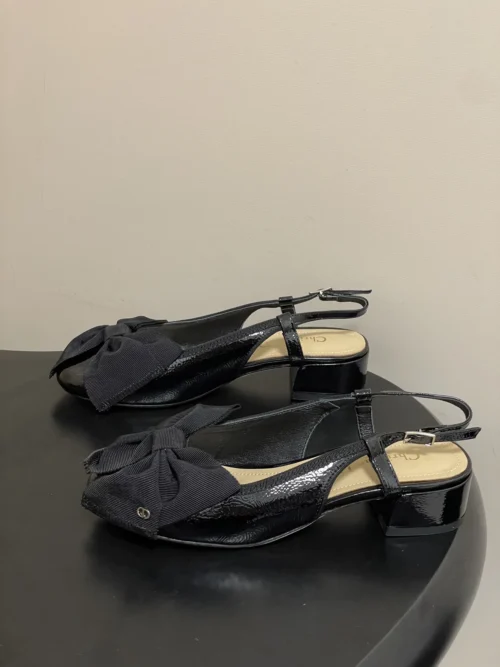 Dior Leather Slingback Bow-Detail Heeled Sandals