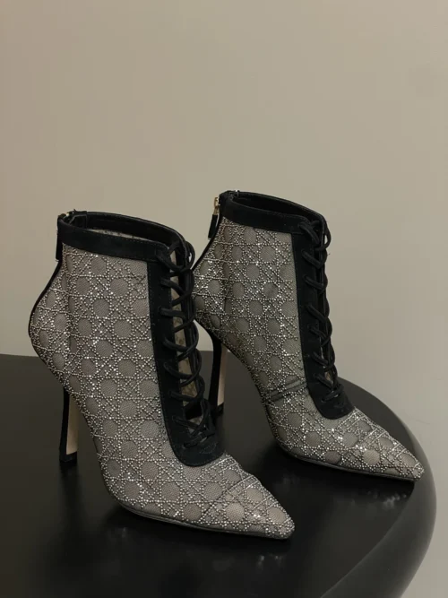 Dior Mesh Pointed-Toe Lace-Up Ankle Boots