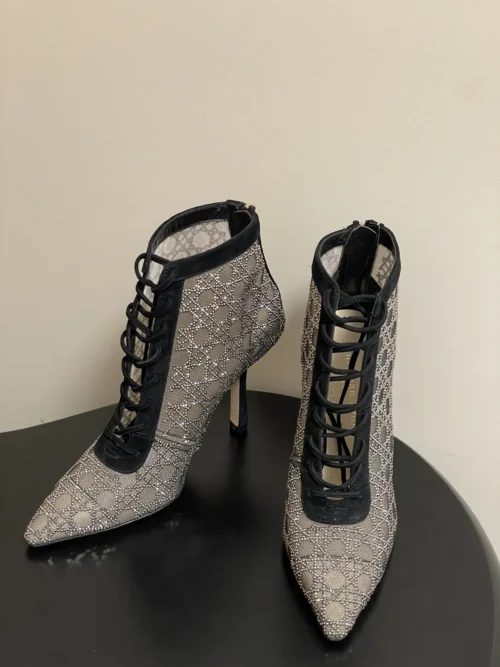 Dior Mesh Pointed-Toe Lace-Up Ankle Boots