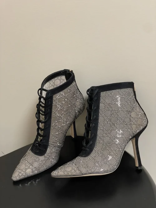 Dior Mesh Pointed-Toe Lace-Up Ankle Boots