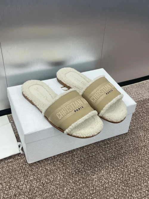 Dior Dway Shearling Square-Toe Slides