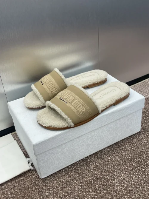 Dior Dway Shearling Square-Toe Slides