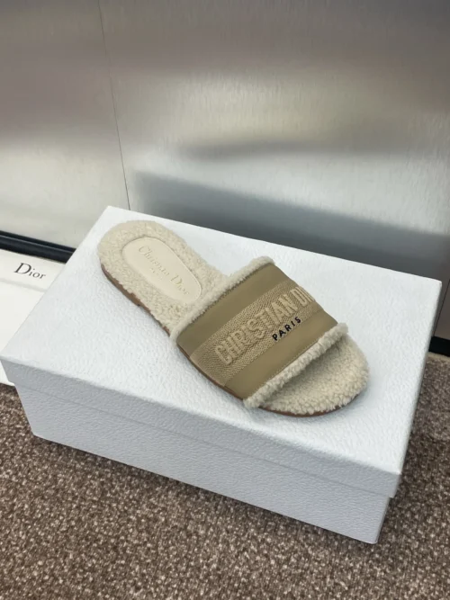Dior Dway Shearling Square-Toe Slides