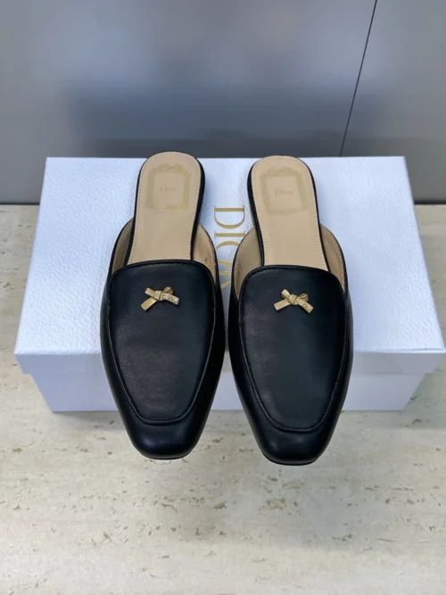 Dior Leather Square-Toe Bow-Detail Mules