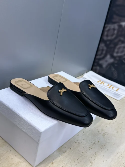Dior Leather Square-Toe Bow-Detail Mules