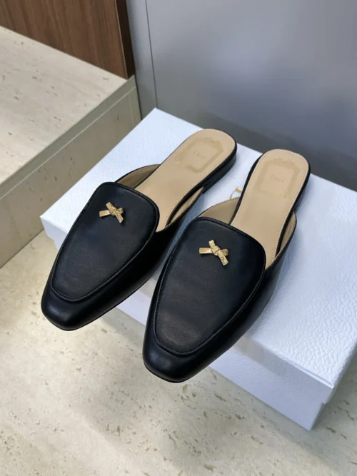 Dior Leather Square-Toe Bow-Detail Mules