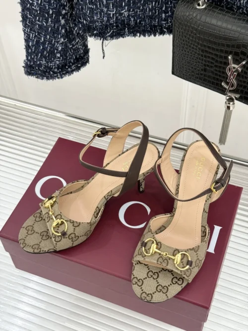 Gucci Lambskin Peep-Toe Heeled Sandals