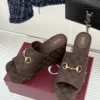 Gucci Lambskin Peep-Toe Wedge Platform Slides