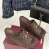 Gucci Lambskin Peep-Toe Wedge Platform Slides
