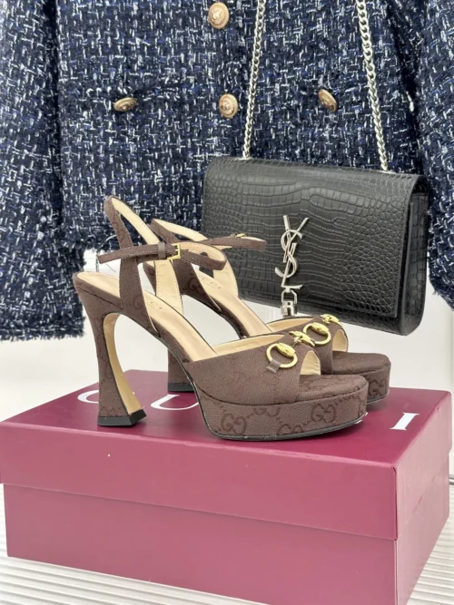 Gucci Lambskin Peep-Toe Heeled Sandals