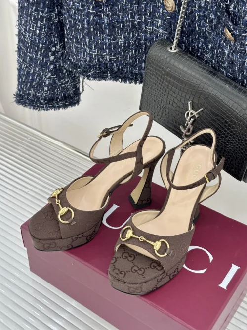 Gucci Lambskin Peep-Toe Heeled Sandals