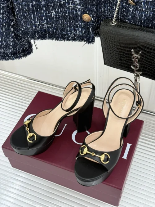 Gucci Lambskin Peep-Toe Heeled Sandals