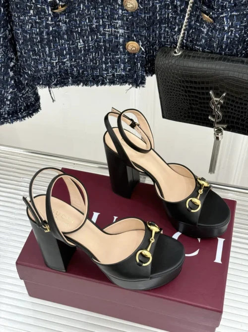 Gucci Lambskin Peep-Toe Heeled Sandals