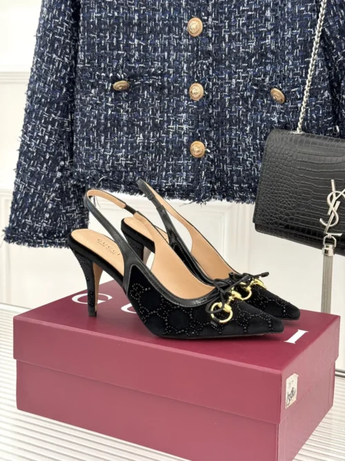 Gucci Lambskin Pointed-Toe Bow-Detail Heeled Sandals